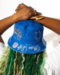More Life CLT Custom Sports Bucket Hat Blue – side view showing NFL Colts script patch and horseshoe logo patch
